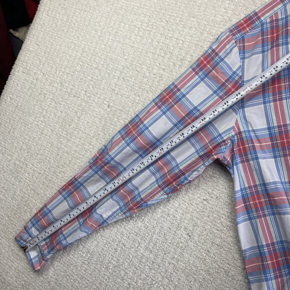 Lacoste Mens Sz 44 Classic Fit Pink & Blue Plaid Button Down Dress Shirt Casual - Picture 9 of 14